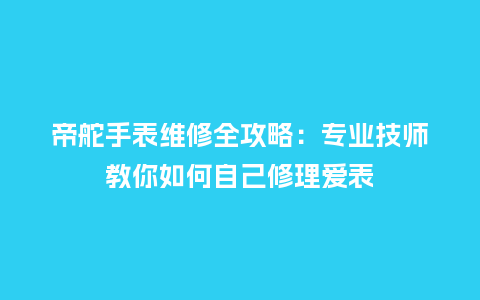 帝舵手表维修全攻略：专业技师教你如何自己修理爱表_http://www.kushangpin.com_手表百科_第1张