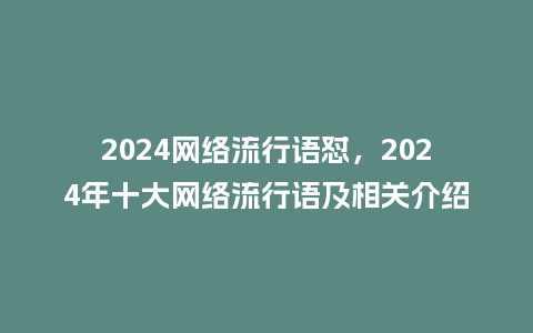 2024网络流行语怼，2024年十大网络流行语及相关介绍_https://www.kushangpin.com_服装百科_第1张