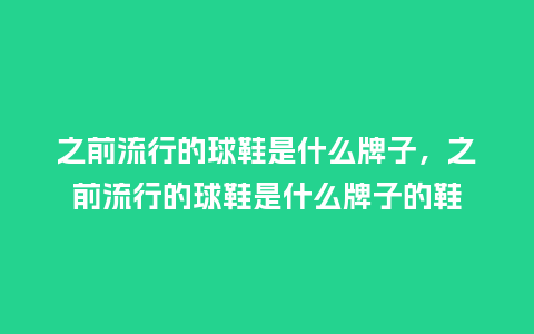 之前流行的球鞋是什么牌子，之前流行的球鞋是什么牌子的鞋_https://www.kushangpin.com_服装百科_第1张