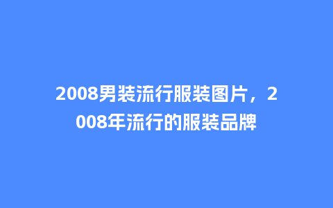 2008男装流行服装图片，2008年流行的服装品牌_https://www.kushangpin.com_服装百科_第1张